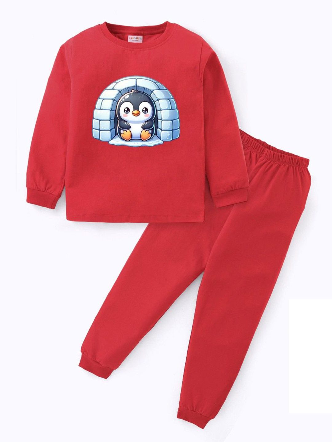 BLUSHES Kids Ignou Penguin Printed Pure Cotton Full Sleeves Top With Joggers Night Suit