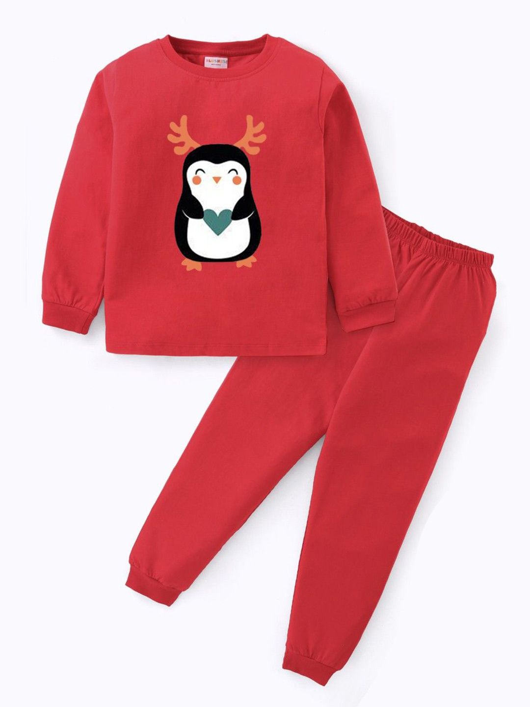 BLUSHES Kids Graphic Printed Pure Cotton T-Shirt & Trousers Night Suits