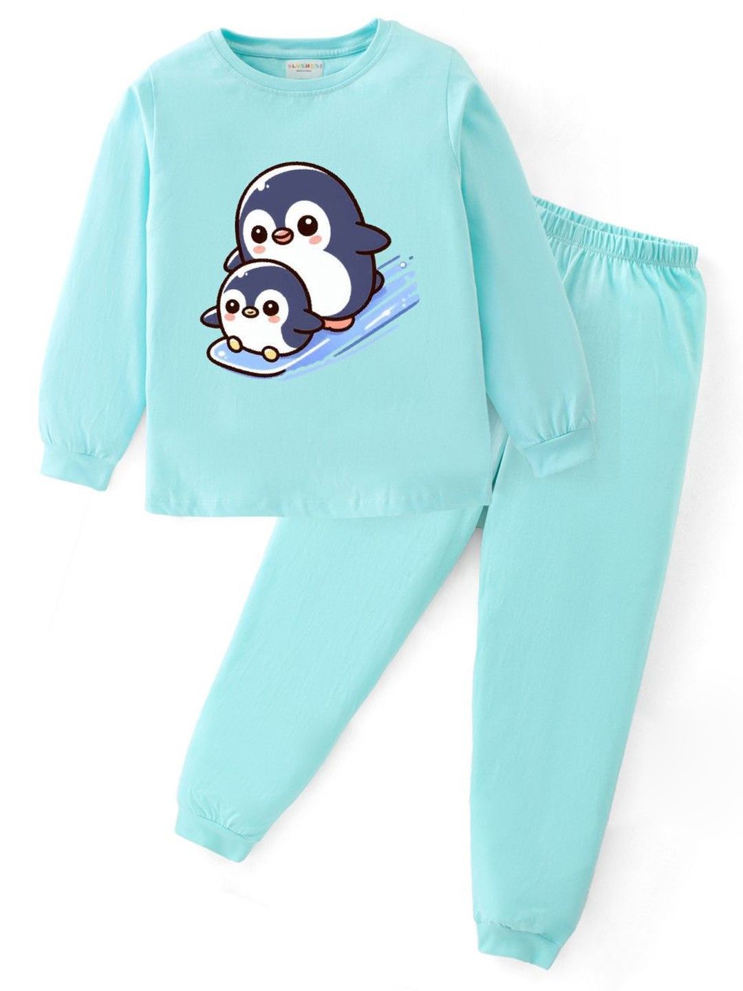 BLUSHES Kids Skatting Penguin Printed Round Neck Pure Cotton Night Suits