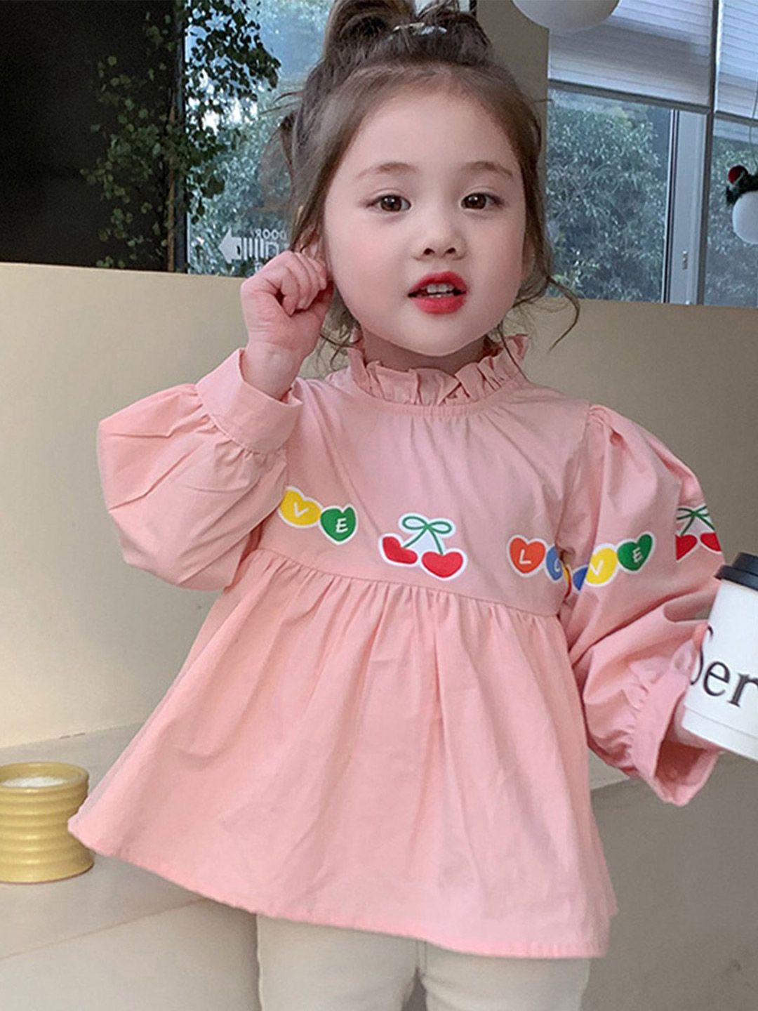 LULU & SKY Girls Floral Printed Puff Sleeve Empire Top