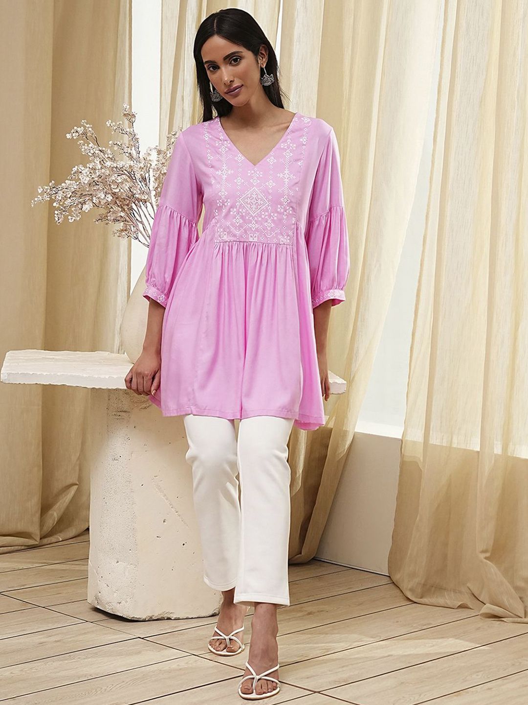 Biba Biba Women Ethnic Motifs Printed V-Neck Anarkali Kurti