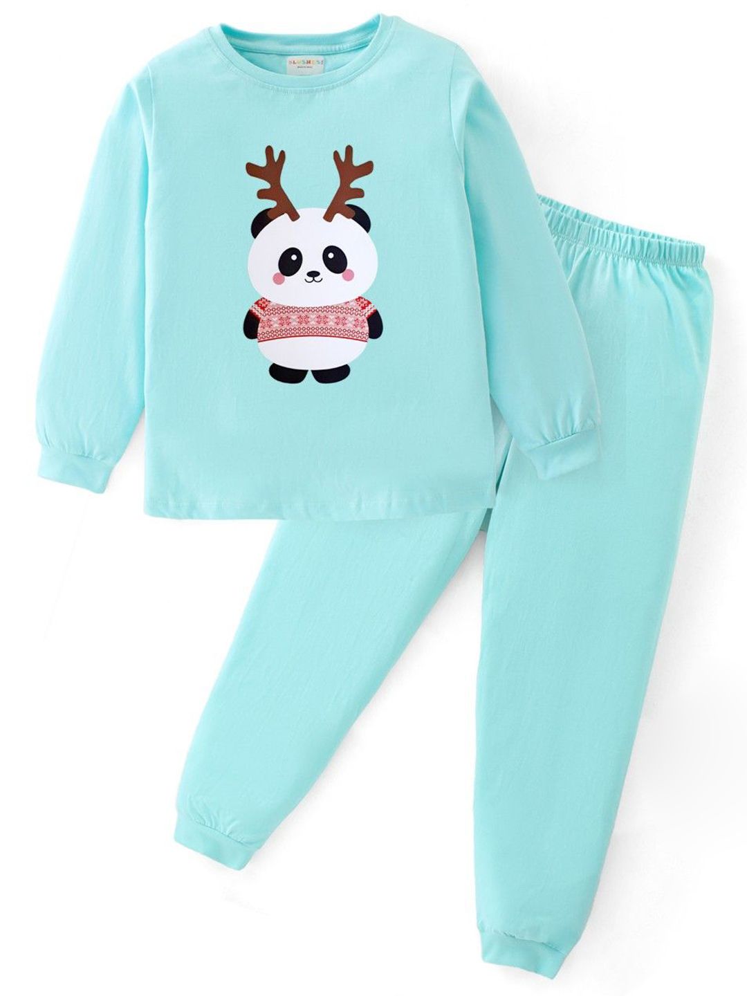BLUSHES Kids Dear Panda Printed Pure Cotton Top With Joggers Night Suit