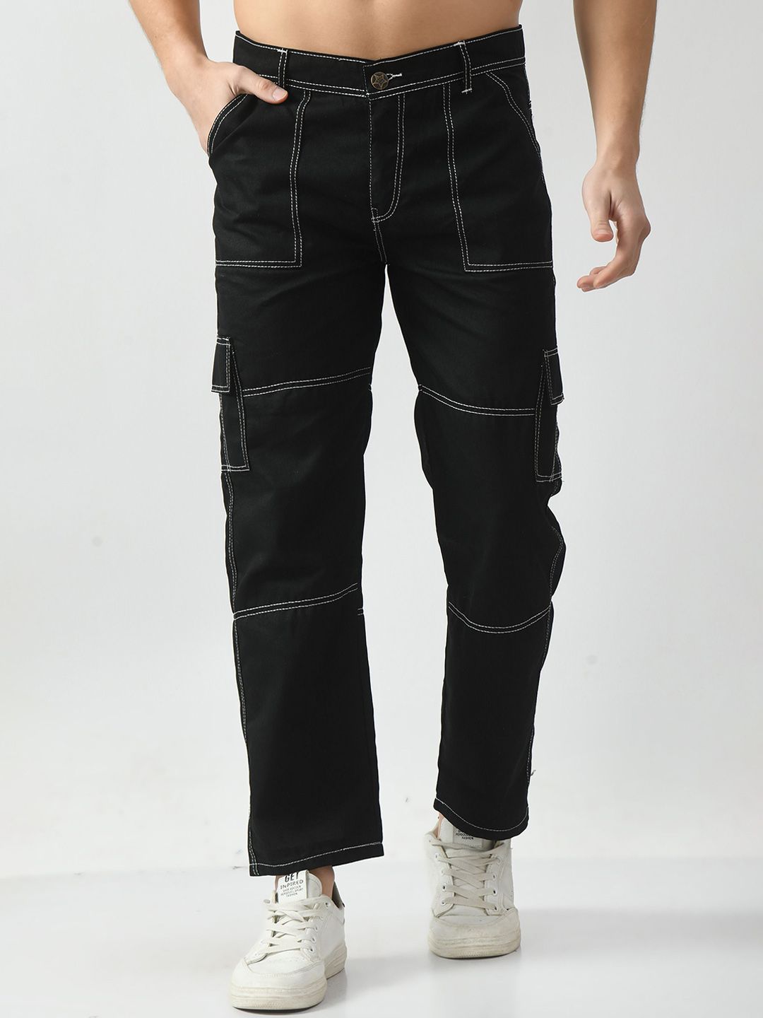 LINARIA Men Cotton Classic Low-Rise Regular Fit Cargo Styles Jeans