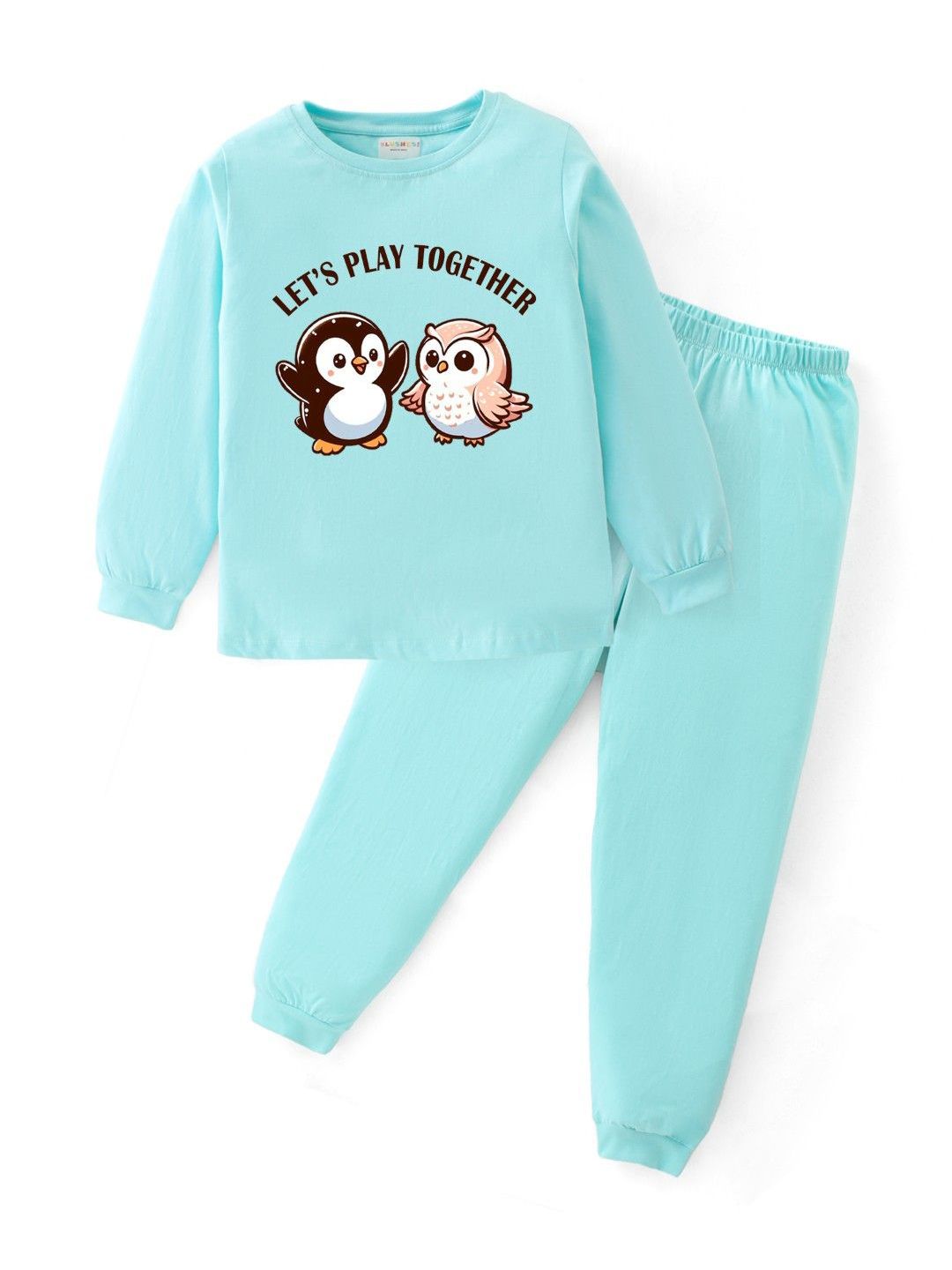 BLUSHES  Kids Pure Cotton Animal Printed Round Neck Night Suits