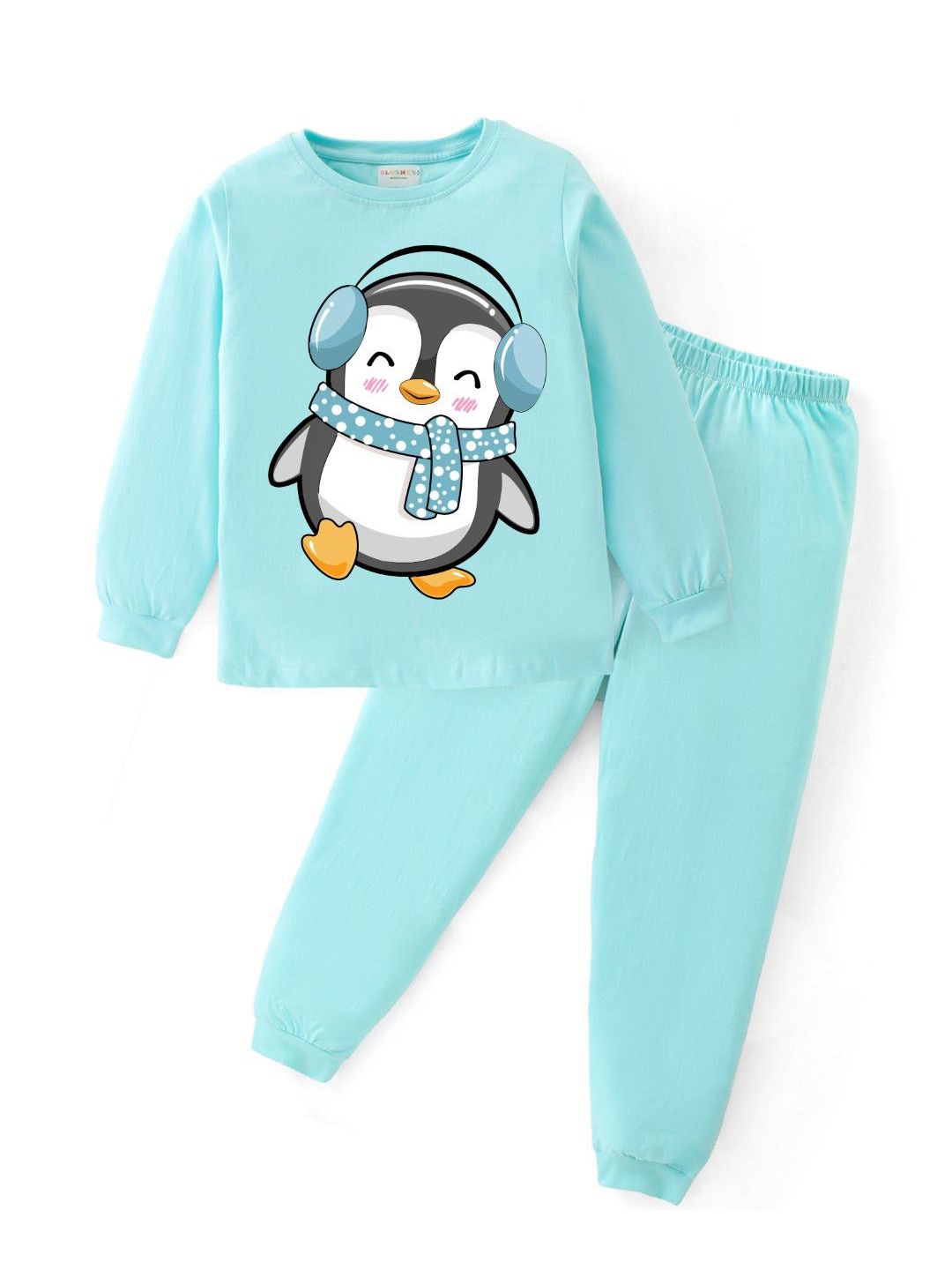 BLUSHES Kids Penguin Printed Pure Cotton Round Neck Night Suits