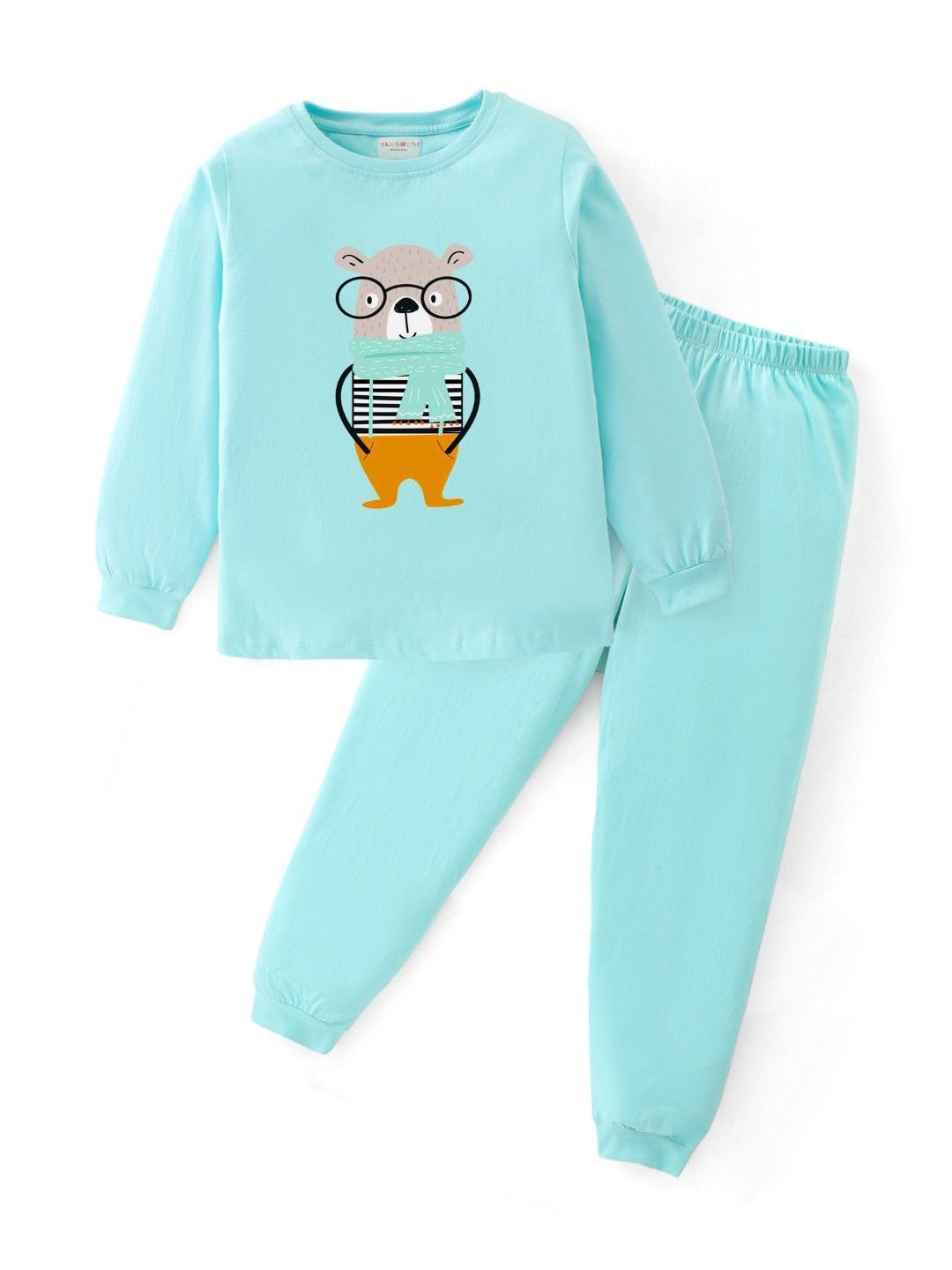 BLUSHES Kids Winter Bear Printed Pure Cotton Top With Joggers Night Suit