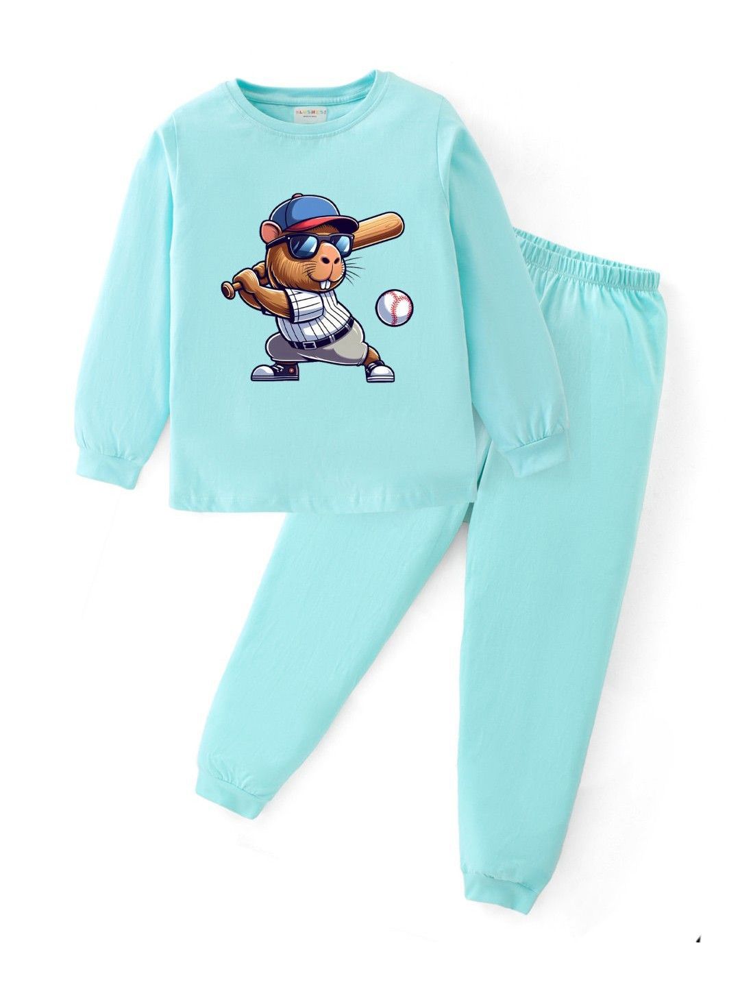 BLUSHES Kids Graphic Printed Round Neck Pure Cotton Night Suit