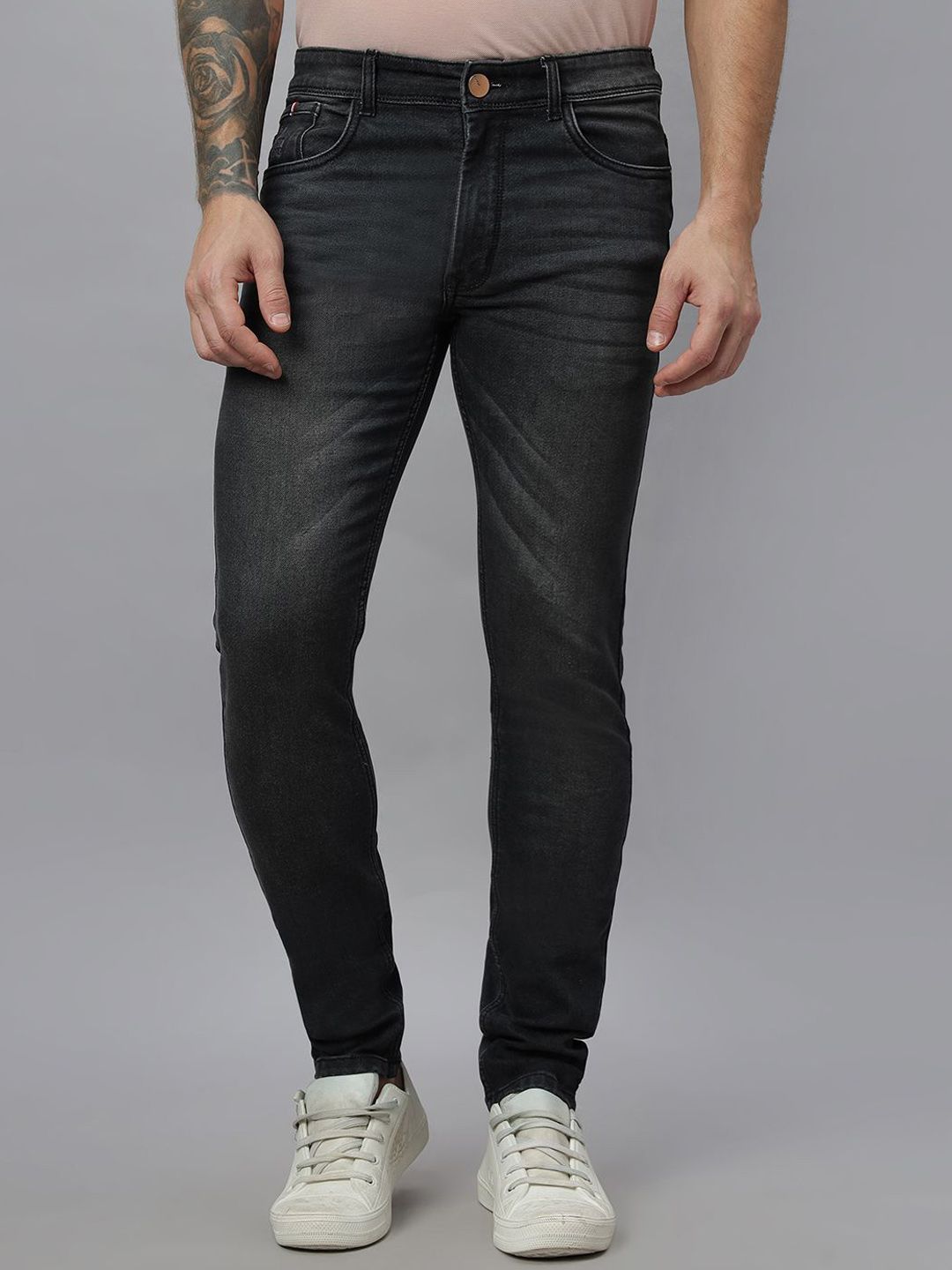 RJ Denim Men Cotton Narrow Slim Fit Light Fade Jeans