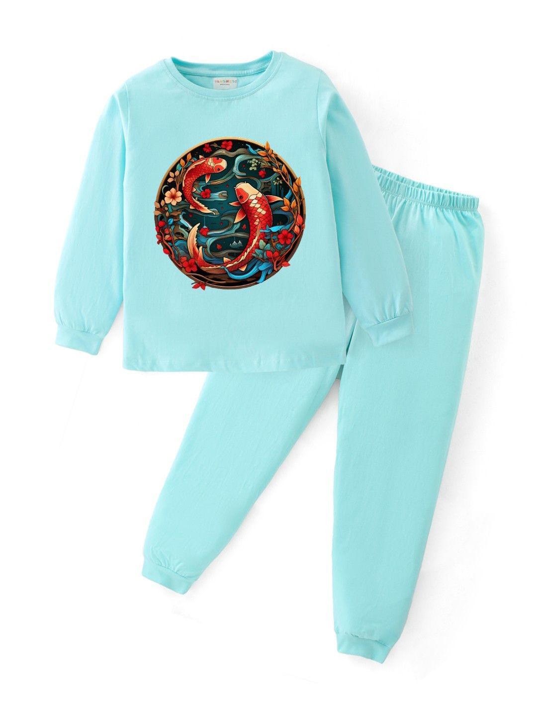 BLUSHES Kids Japanese Fish Printed Pure Cotton Top With Joggers Night Suit