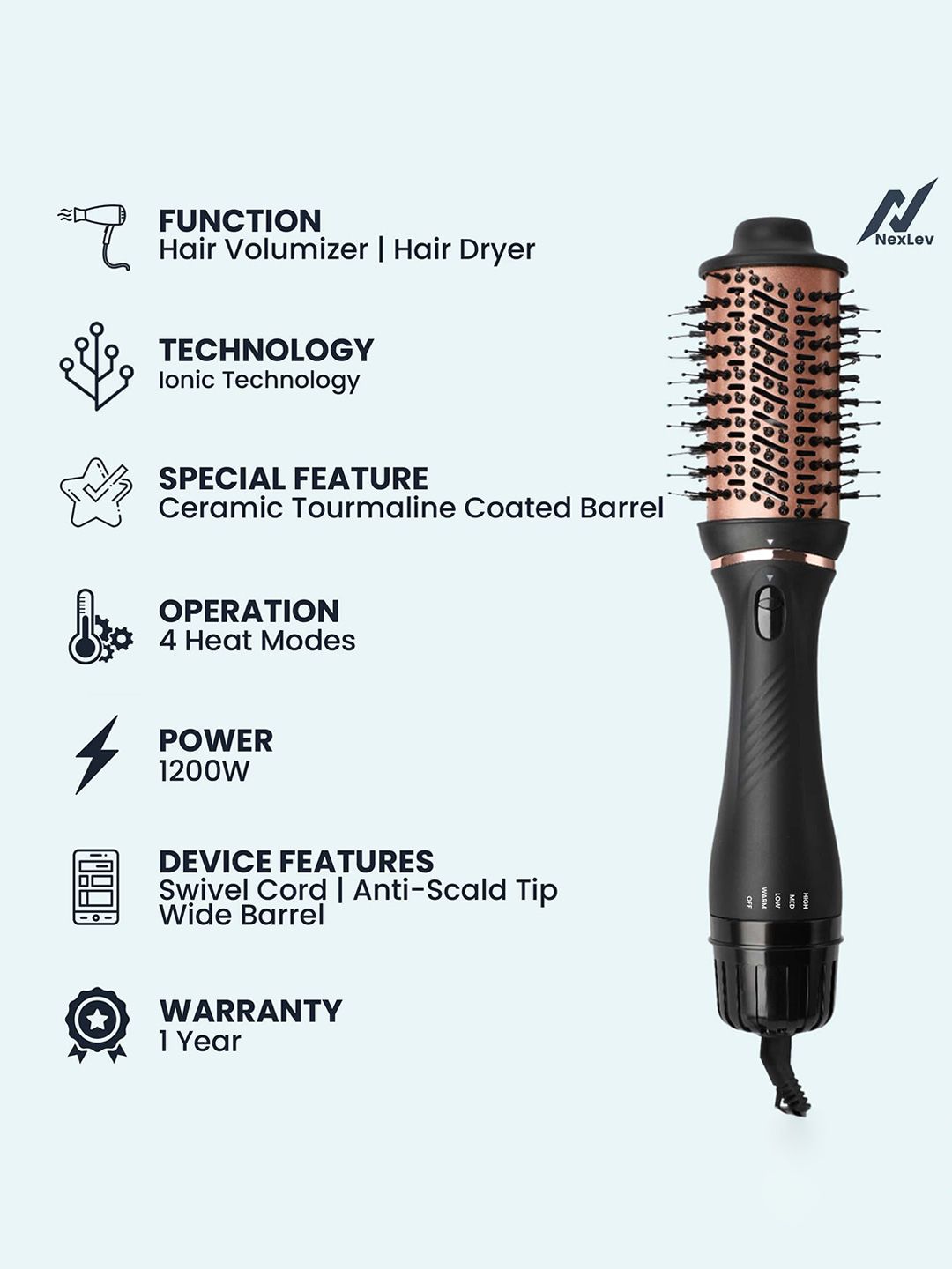 Buy NexLev V-03 Ionic 3 In 1 Hair Volumizer Brush + Hair Dryer