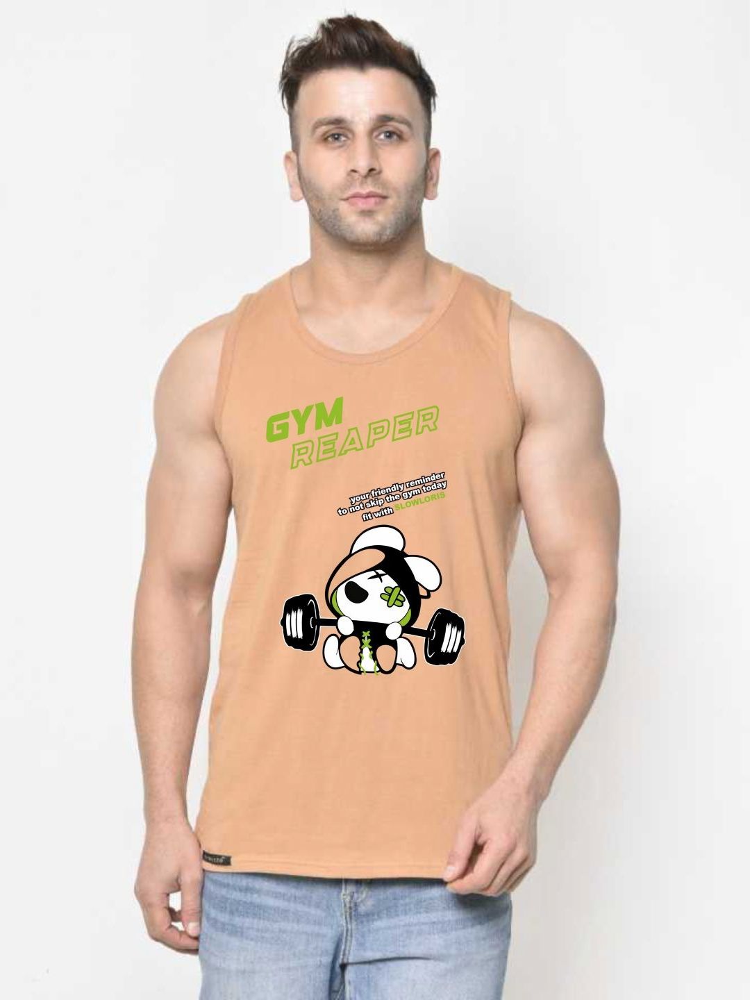 SLOWLORIS Gym Reaper Men Typography Muscle Fit Tank Top
