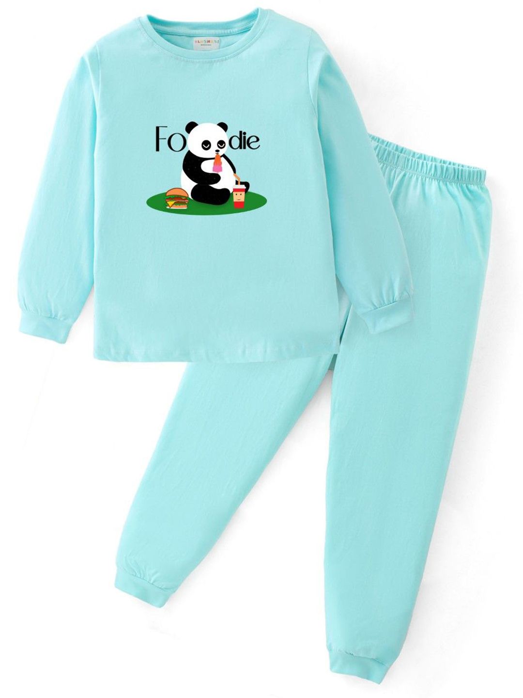 Blushes Kids Pure Cotton Graphic Printed Round Neck T-shirt & Joggers Night Suits