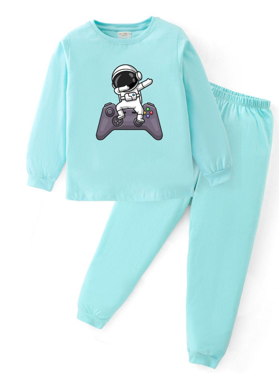 BLUSHES Kids Astronout Printed Round Neck Pure Cotton Night Suits