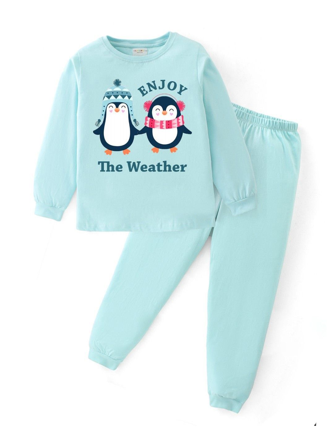 BLUSHES Kids Graphic Printed Round Neck Pure Cotton Night Suit