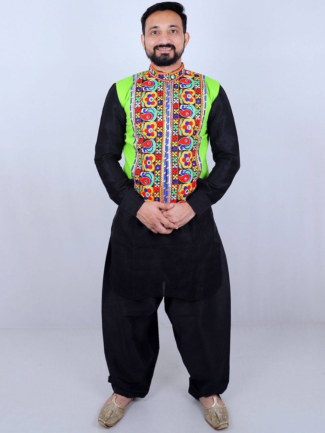 AGLARE Men Floral Open Front Jacket with Embroidered