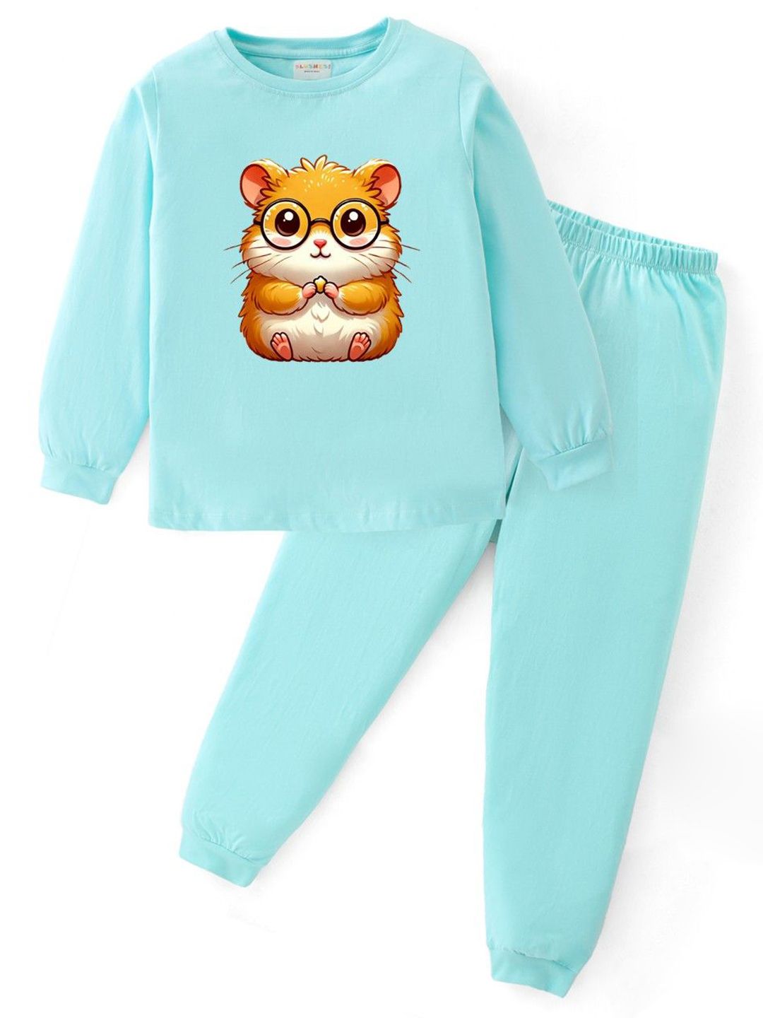 BLUSHES Unisex Pure Cotton Printed Round Neck Night Suits