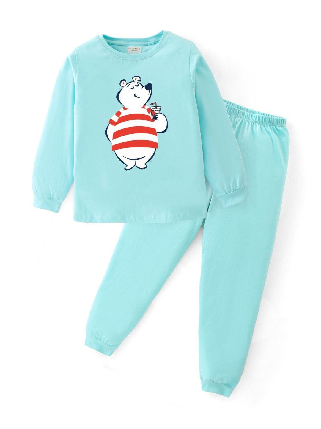 BLUSHES Kids Dancing Rabbit Printed Round Neck Pure Cotton Night Suits