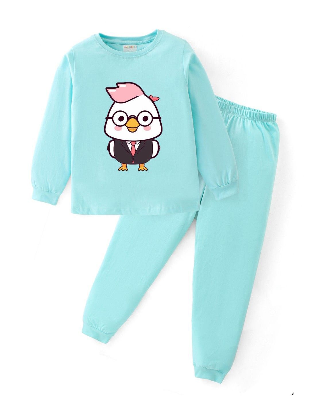 BLUSHES Kids Mr Chicken Printed Pure Cotton Top With Joggers Night Suit