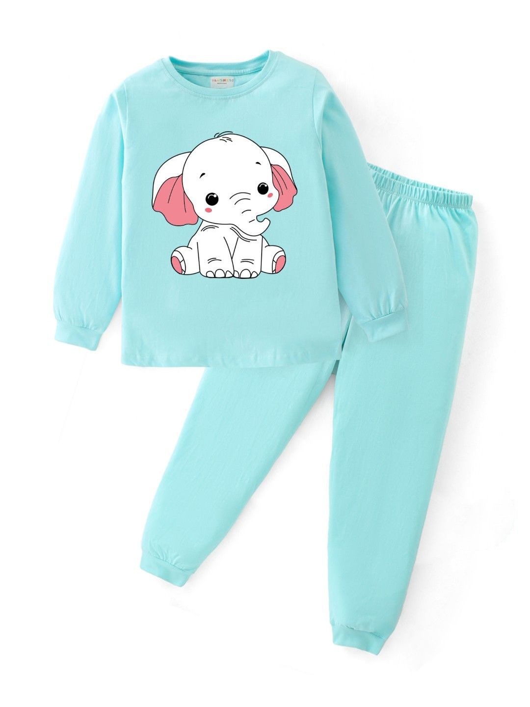 BLUSHES Kids Pure Cotton Printed Round Neck Night Suits
