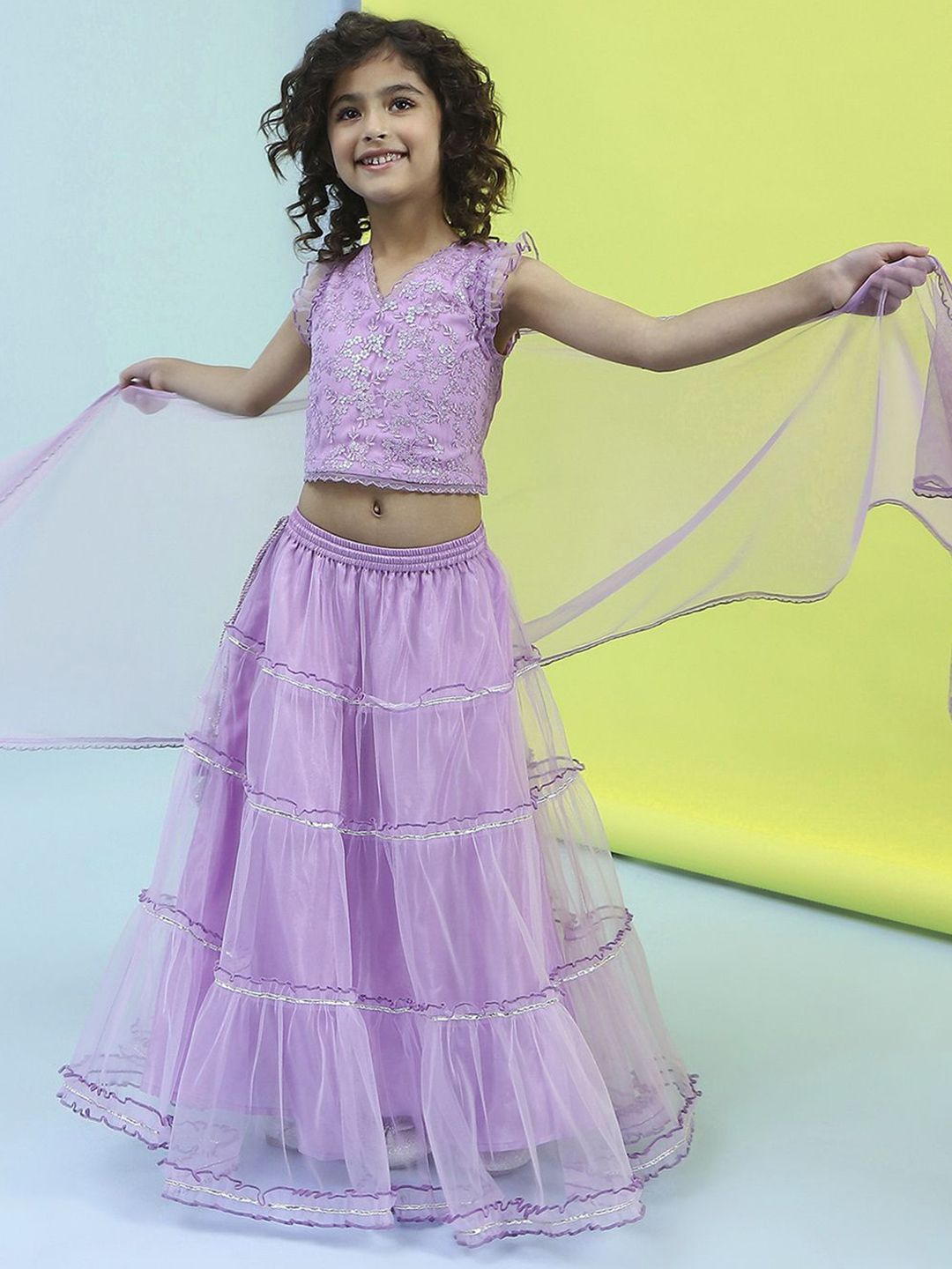 Biba Girls Embroidered Lehenga & Blouse With Dupatta
