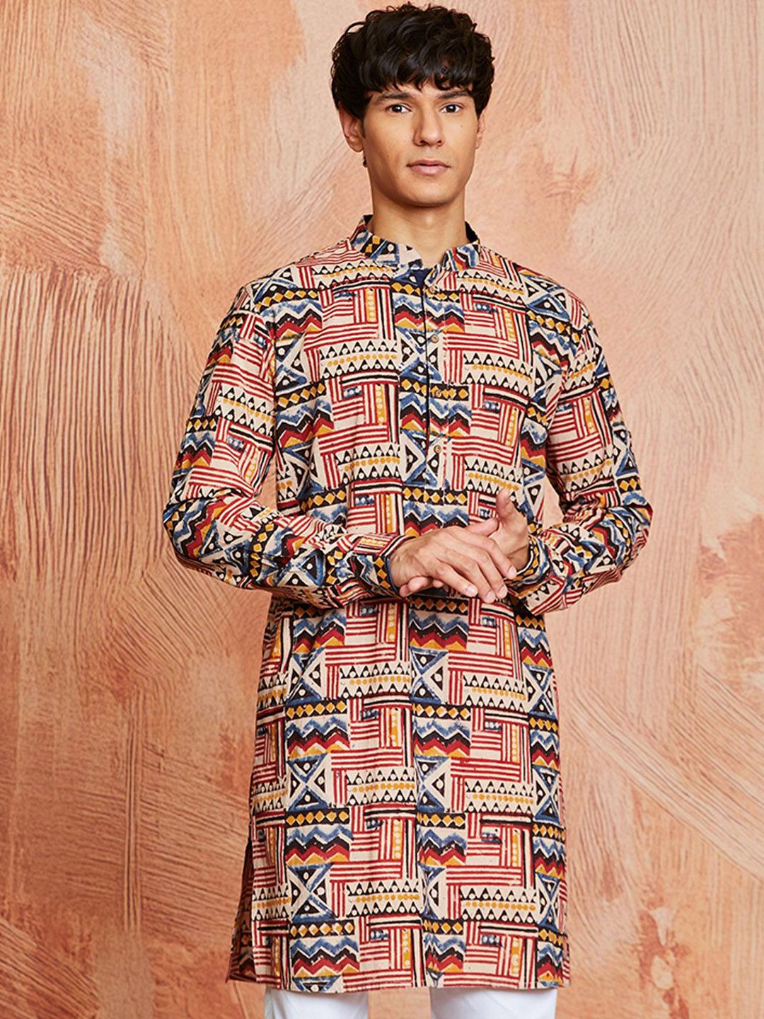 VASTRAMAY Ajrakh Hand Block Printed Cotton Straight Kurta
