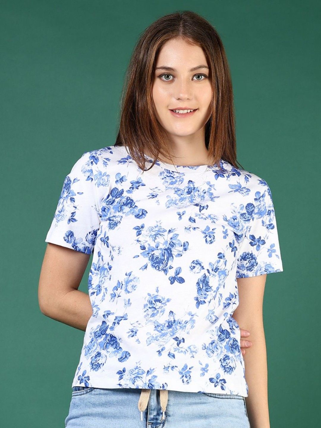 Women Floral Raw Edge T-shirt V-Mart Women Floral Extended Sleeves Raw Edge T-shirt