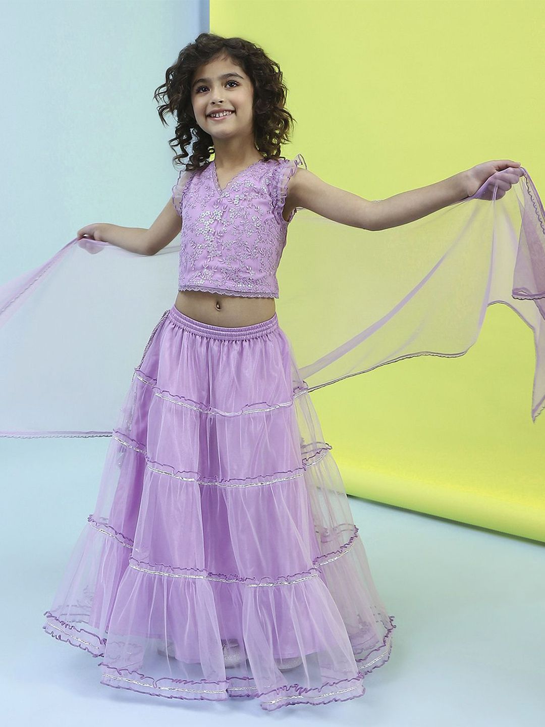 Biba Girls Embroidered Lehenga & Blouse With Dupatta