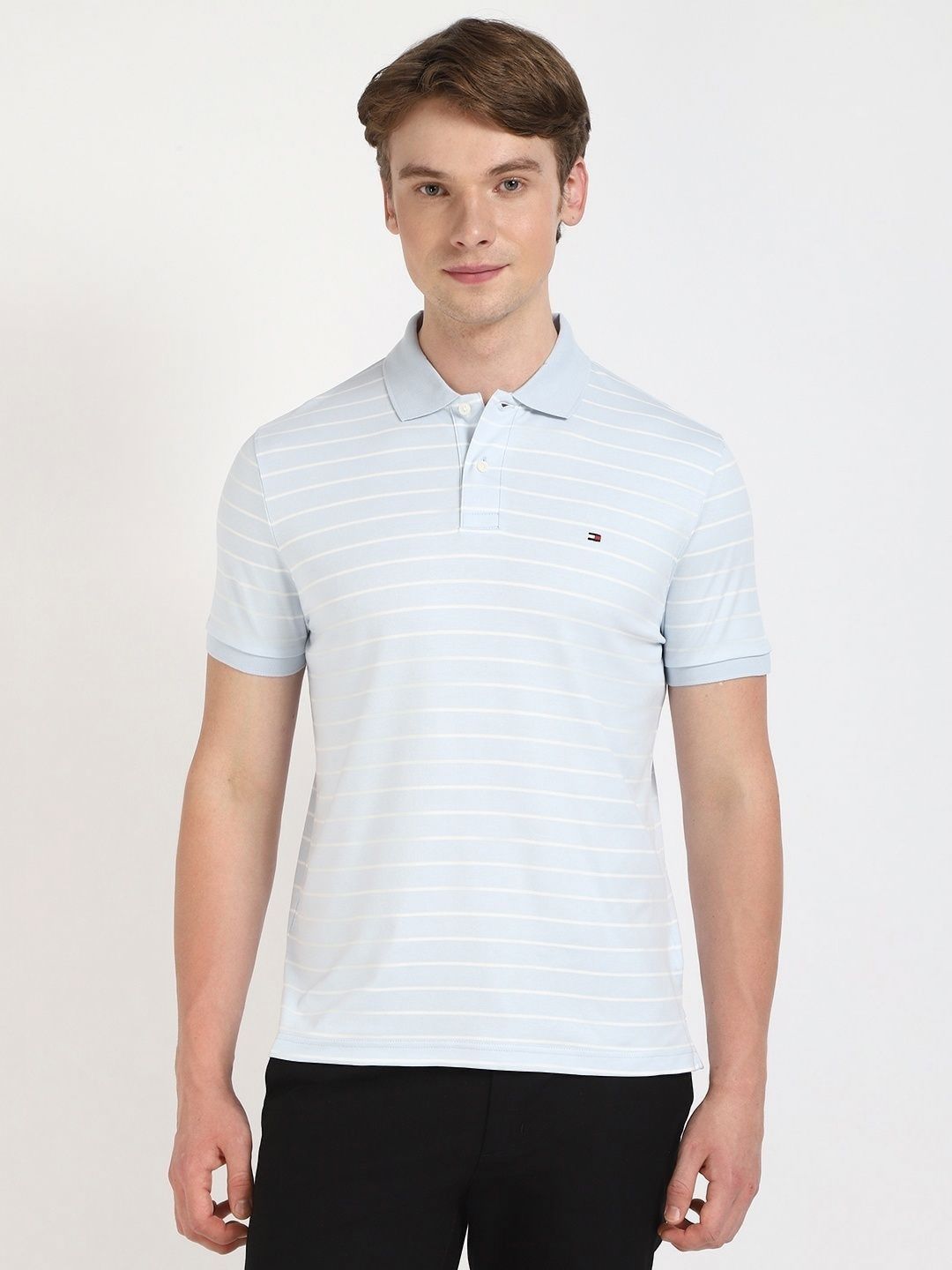 Tommy Hilfiger Tommy Hilfiger Men Striped Polo Collar Applique T-shirt