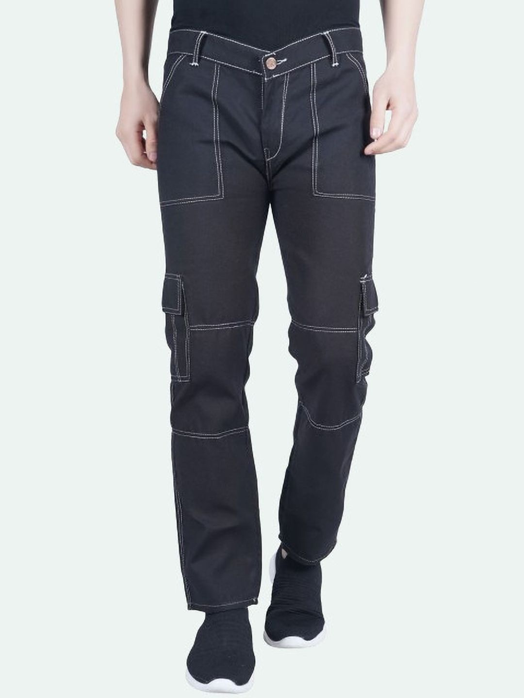 LINARIA Men Cotton Classic Slim Fit Mid-Rise Low Distress Jeans