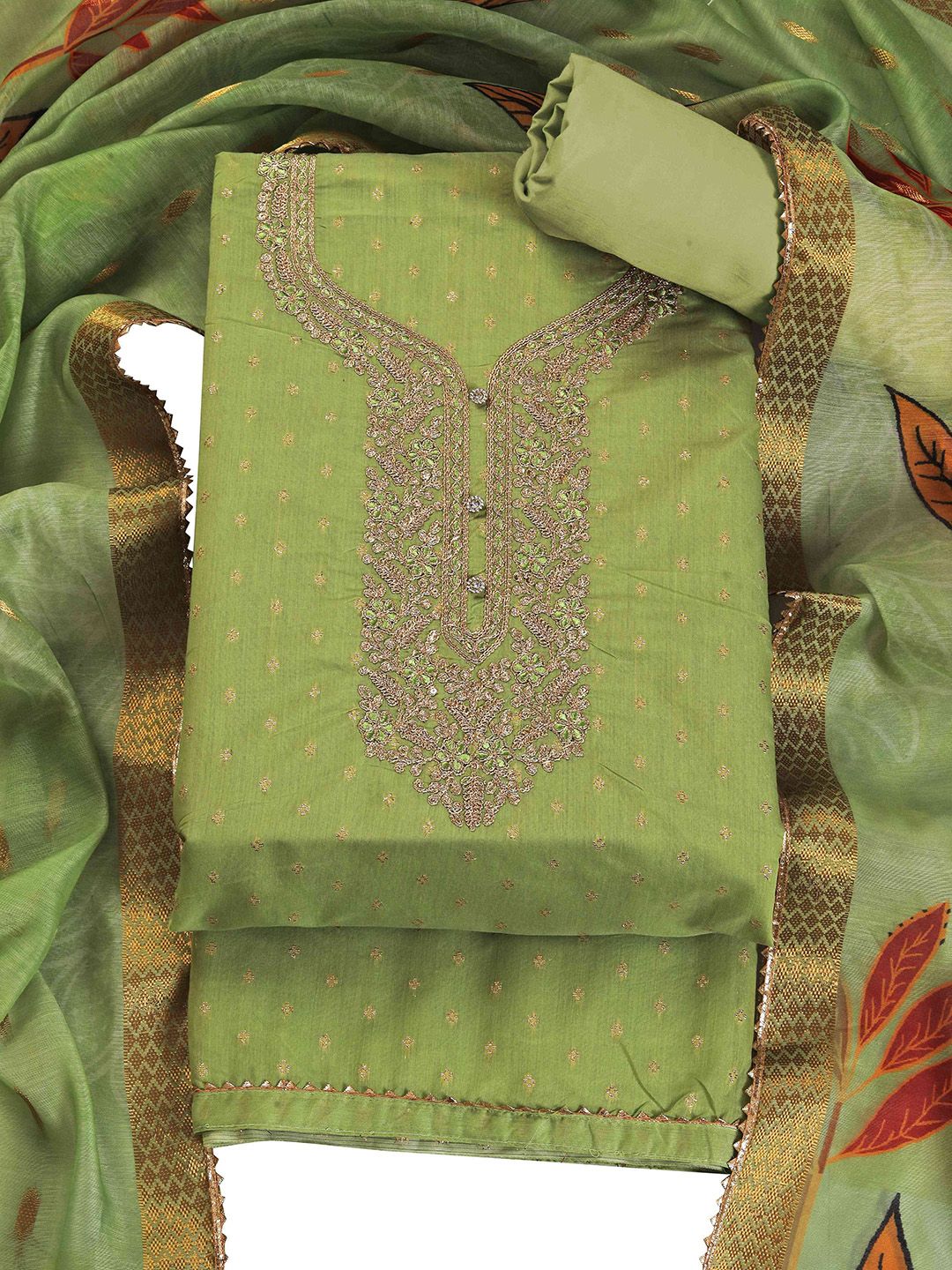 TAVAS Embroidered Chanderi Silk Unstitched Dress Material