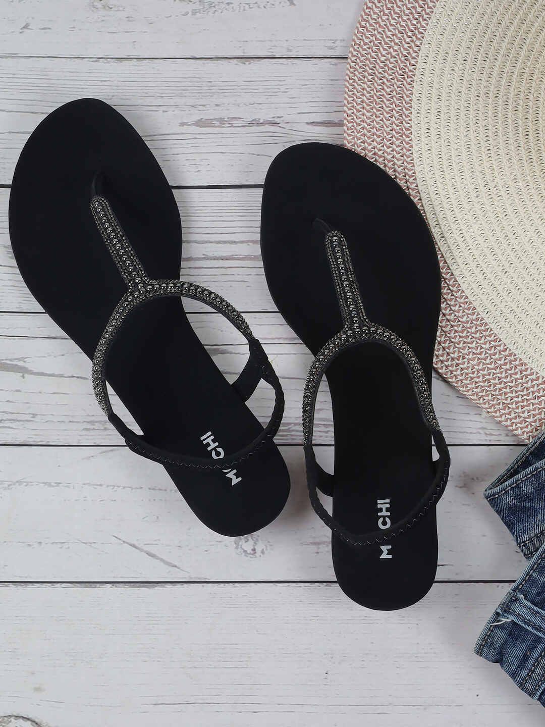 Embellished T-Strap Flats Mochi Women Embellished T-Strap Flats