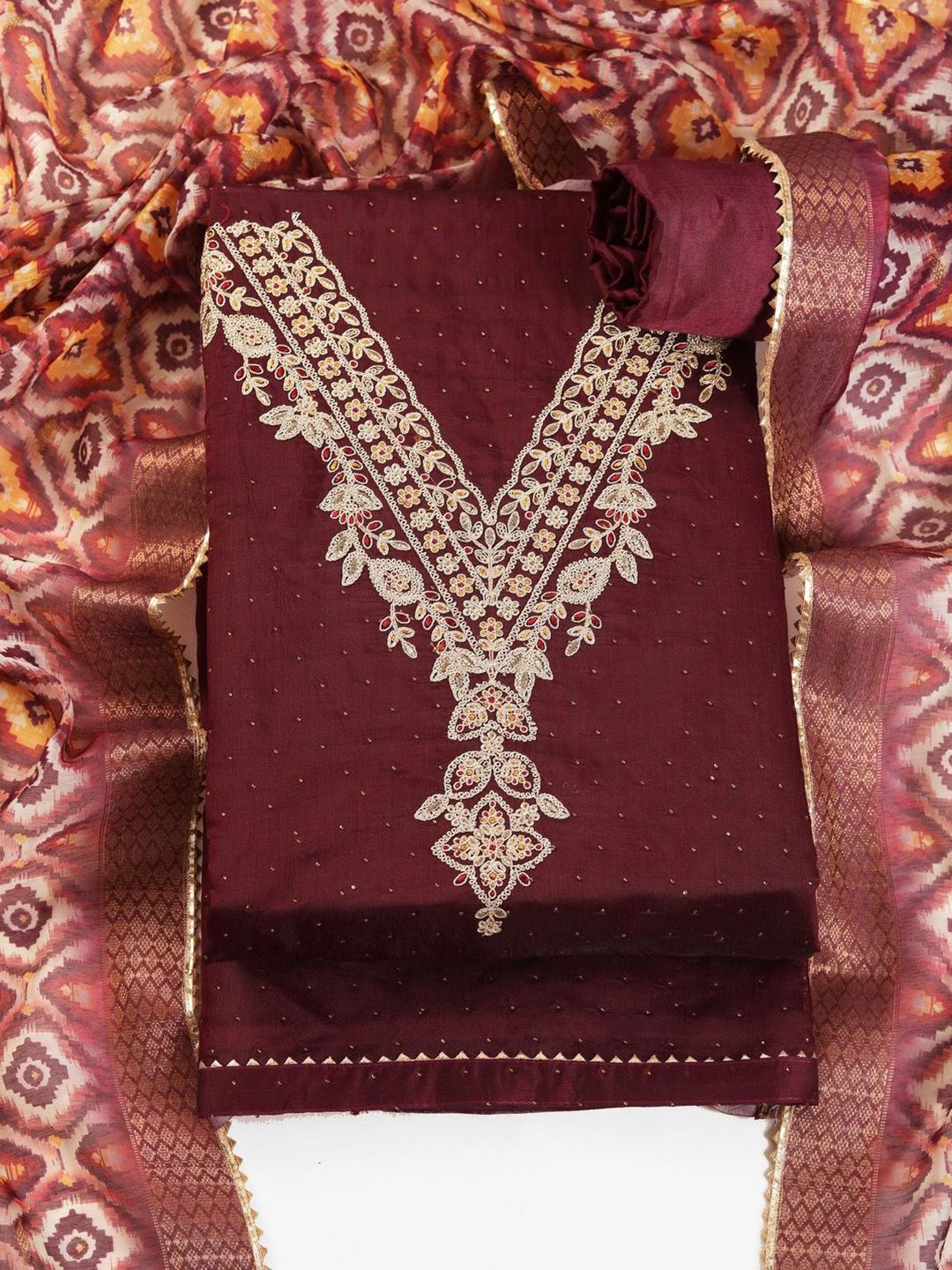 TAVAS Embroidered Chanderi Cotton Unstitched Dress Material