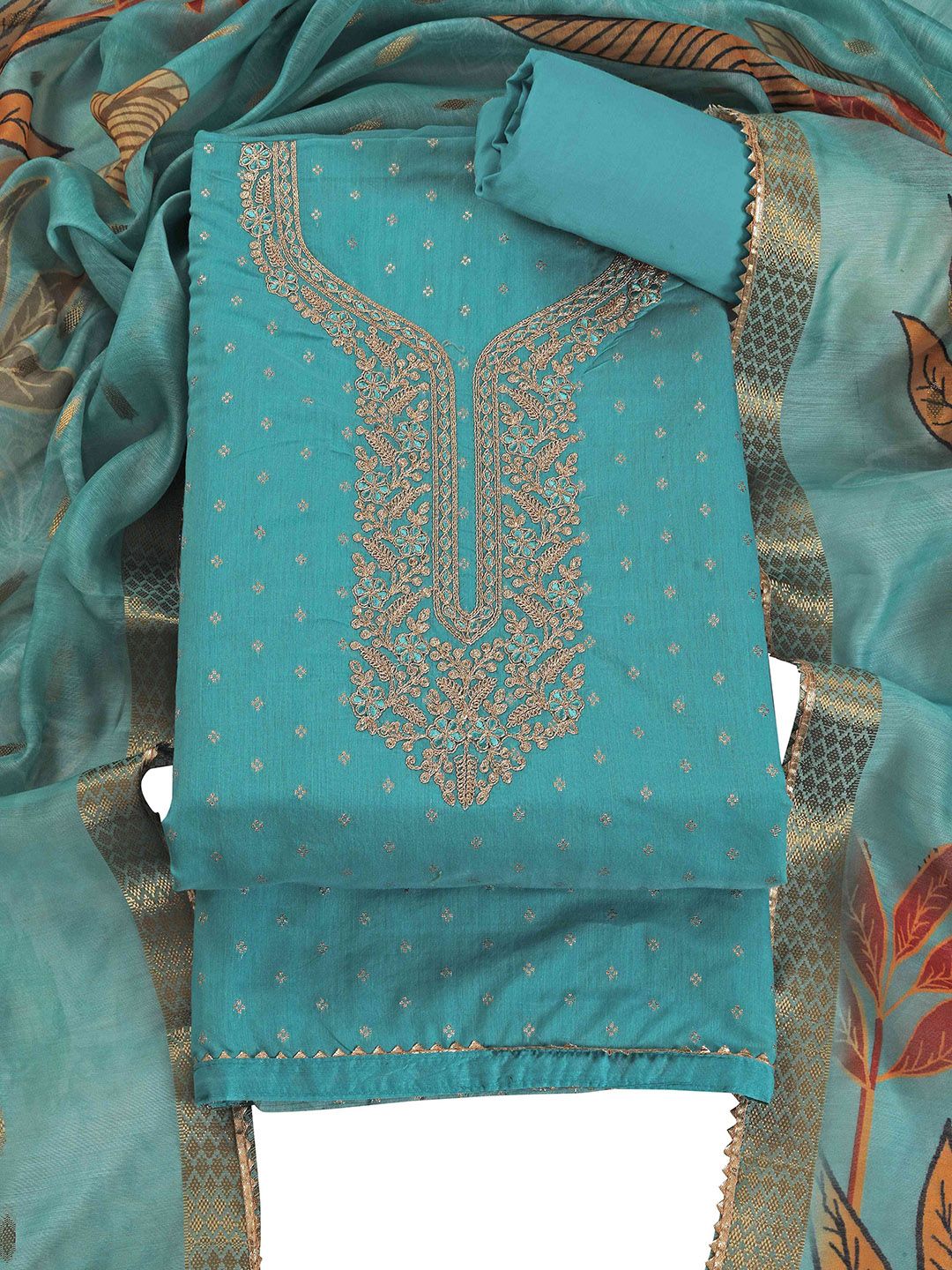 TAVAS Floral Embroidered Zari Unstitched Dress Material