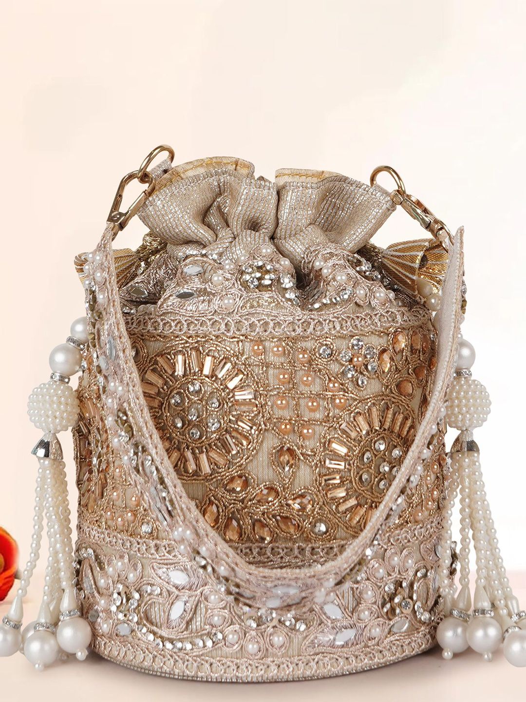 PLANX JAYPORE Embellished Tasselled Potli Clutch