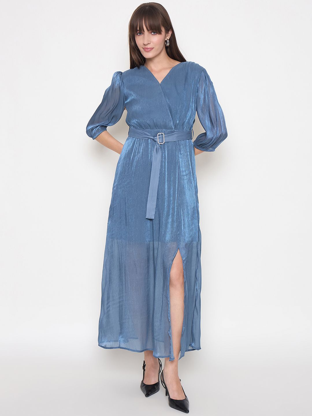 Madame Madame Women V-Neck Solid Midi Dress