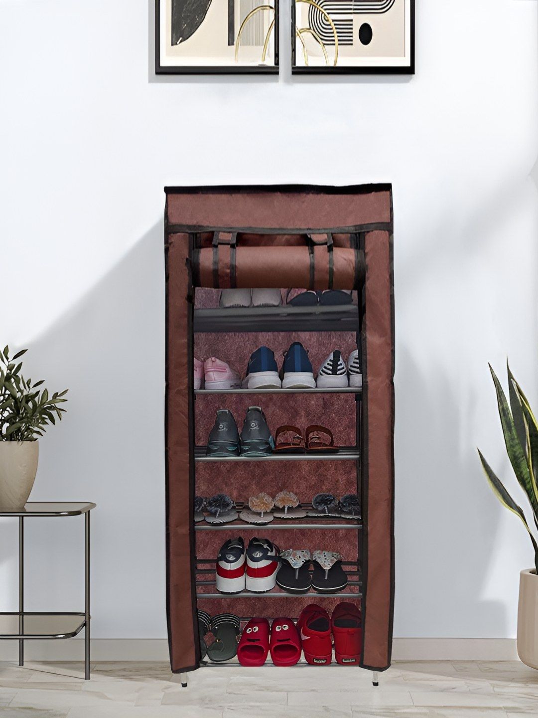 Rmerchants Brown Metal 6-Tier Collapsible Shoe Rack