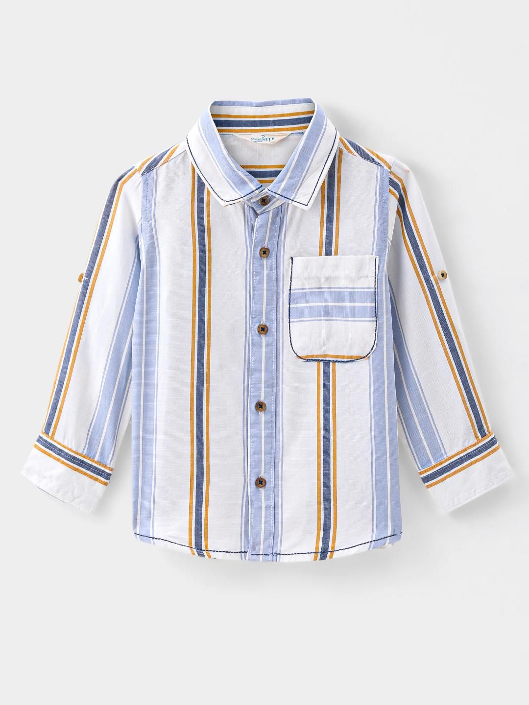 Infinity Boys Tailored Fit Multi Stripes Opaque Striped Casual Shirt