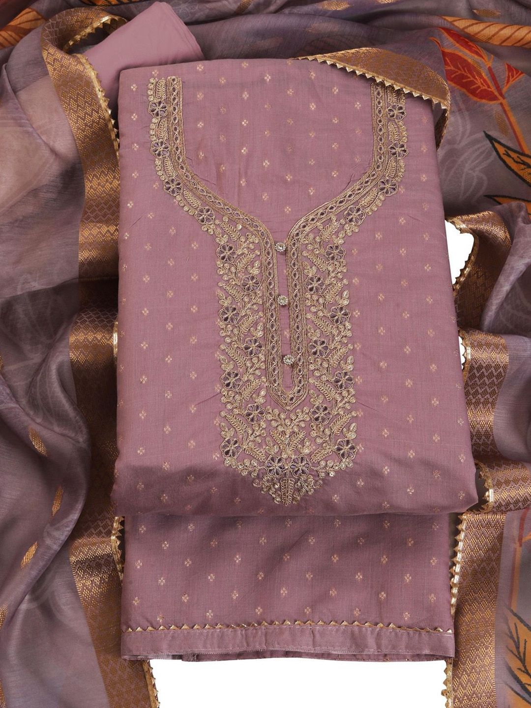 TAVAS Embroidered Chanderi Silk Unstitched Dress Material
