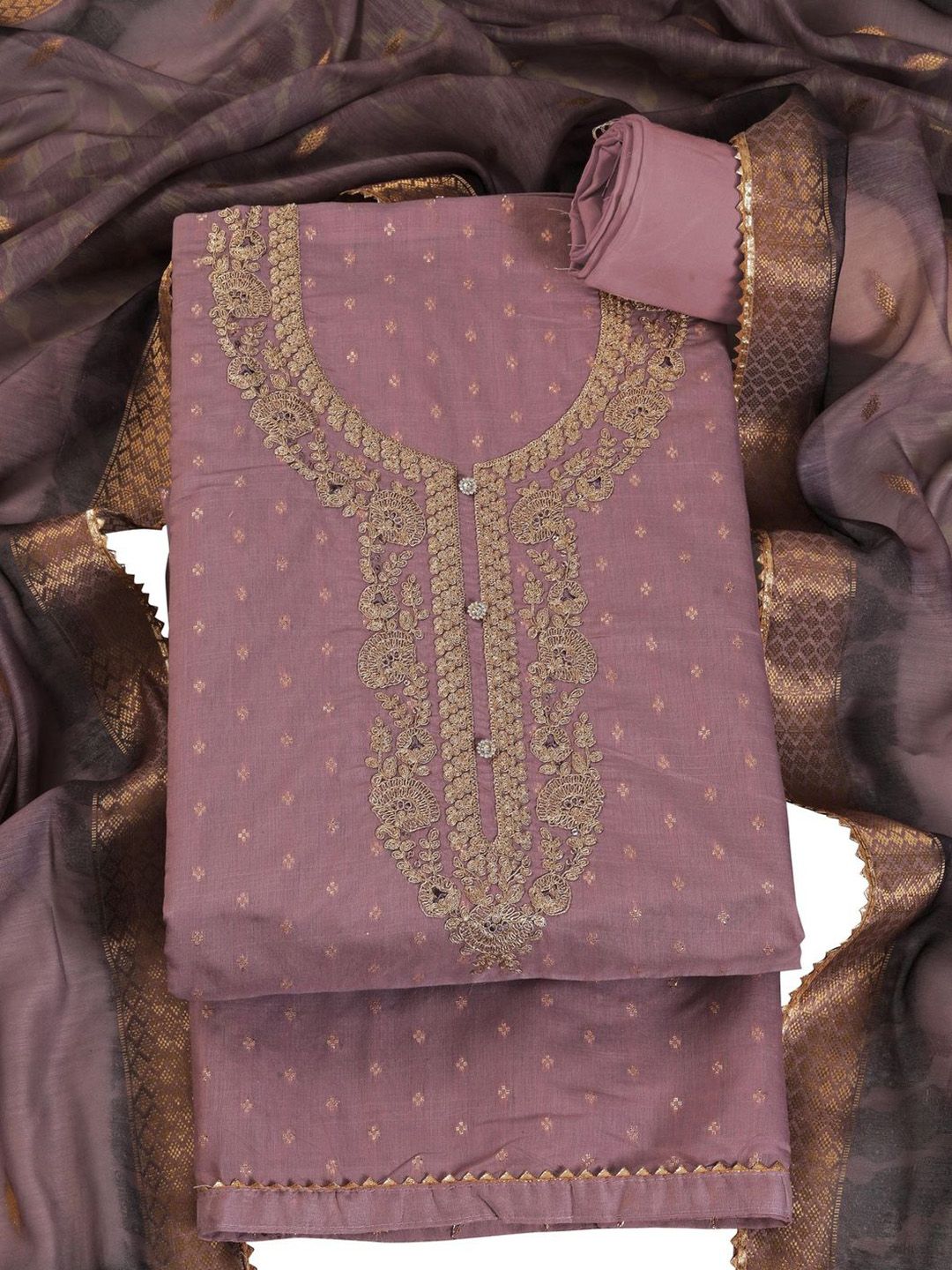 TAVAS Embroidered Chanderi Silk Unstitched Dress Material