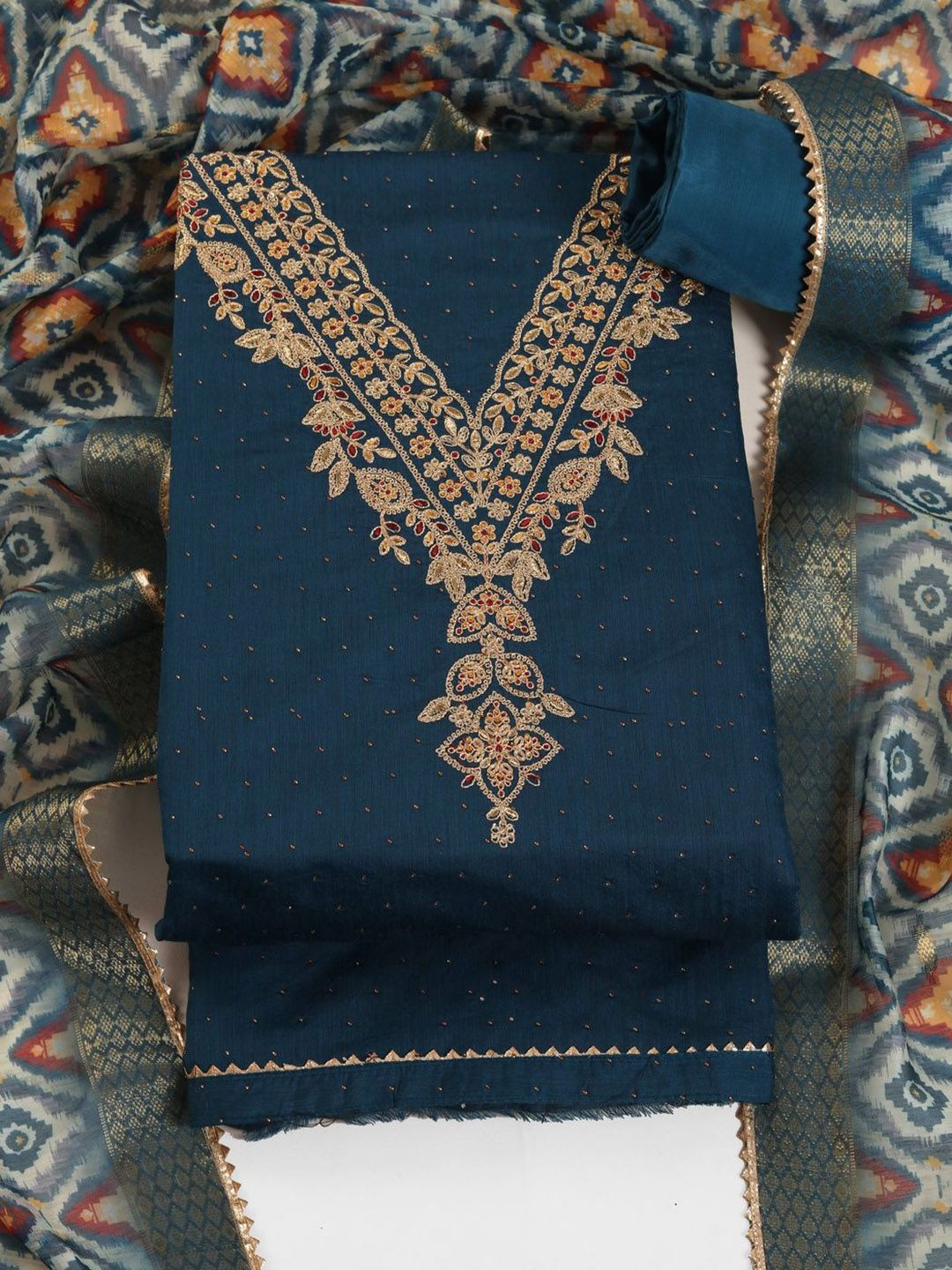 TAVAS Embroidered Chanderi Cotton Unstitched Dress Material