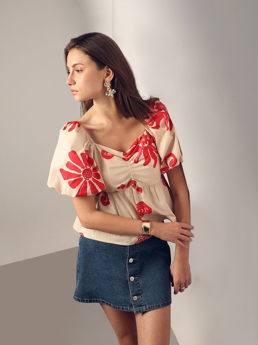 Buy Vero Moda Print Puff Sleeve Cotton Top - Tops for Women