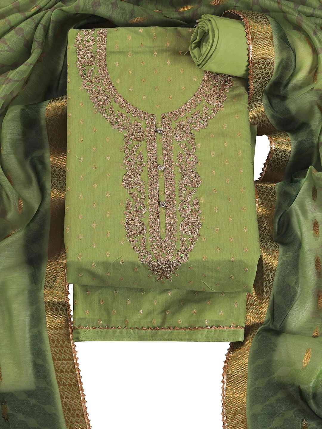 TAVAS Embroidered Chanderi Silk Unstitched Dress Material