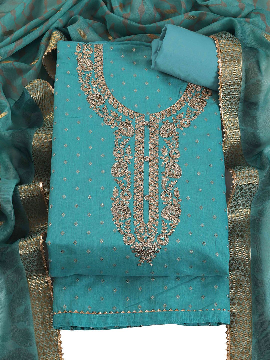 TAVAS Floral Embroidered Zari Unstitched Dress Material