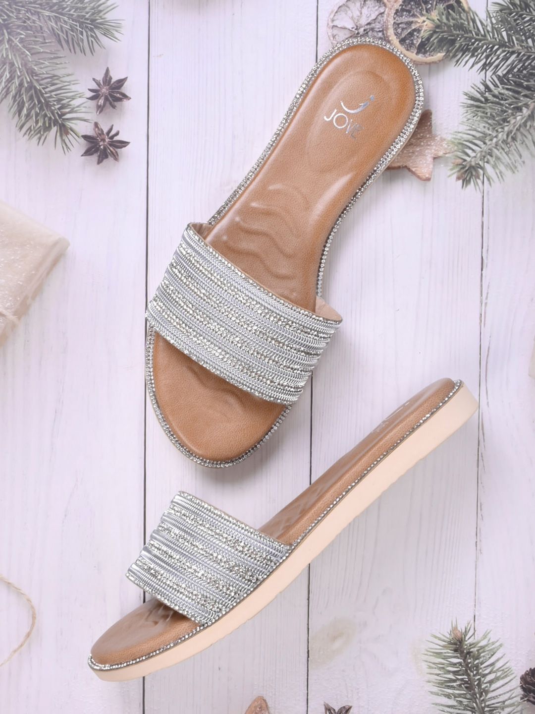 Jove Women Striped Open Toe Flats