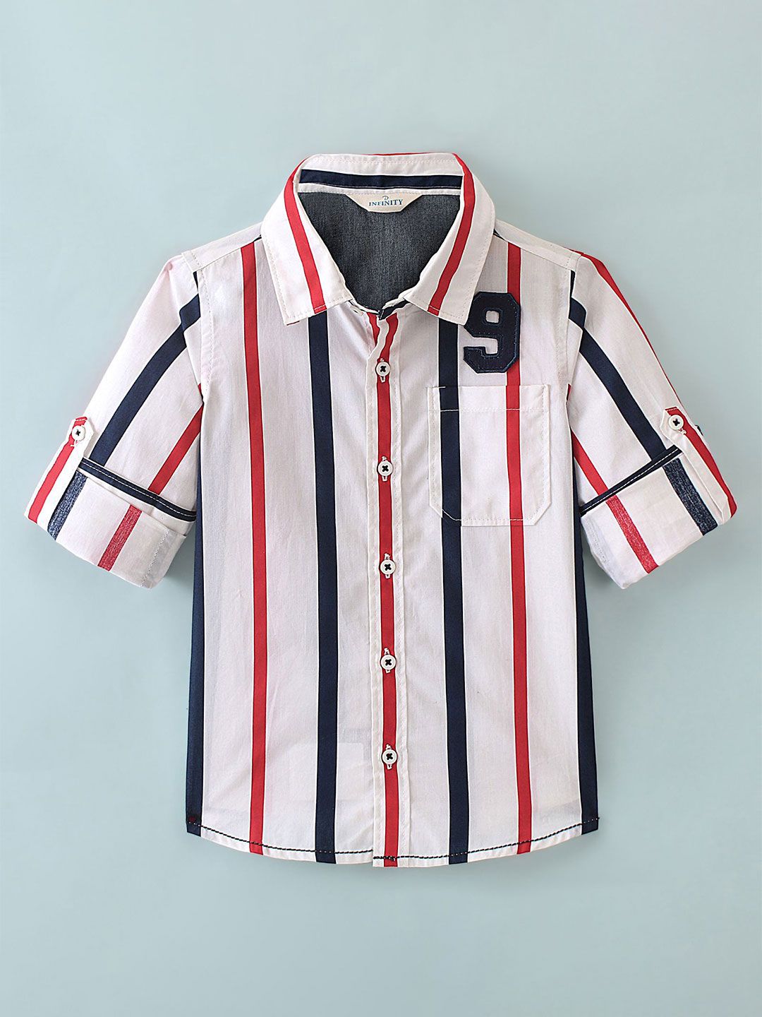 Infinity Boys Spread Collar Vertical Striped Cotton Casual Shirt