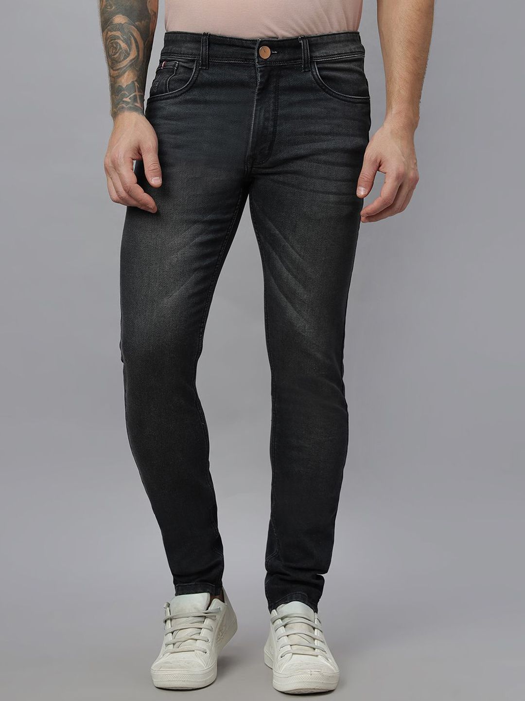 RJ Denim Men Narrow Slim Fit Slash Knee Light Fade Jeans