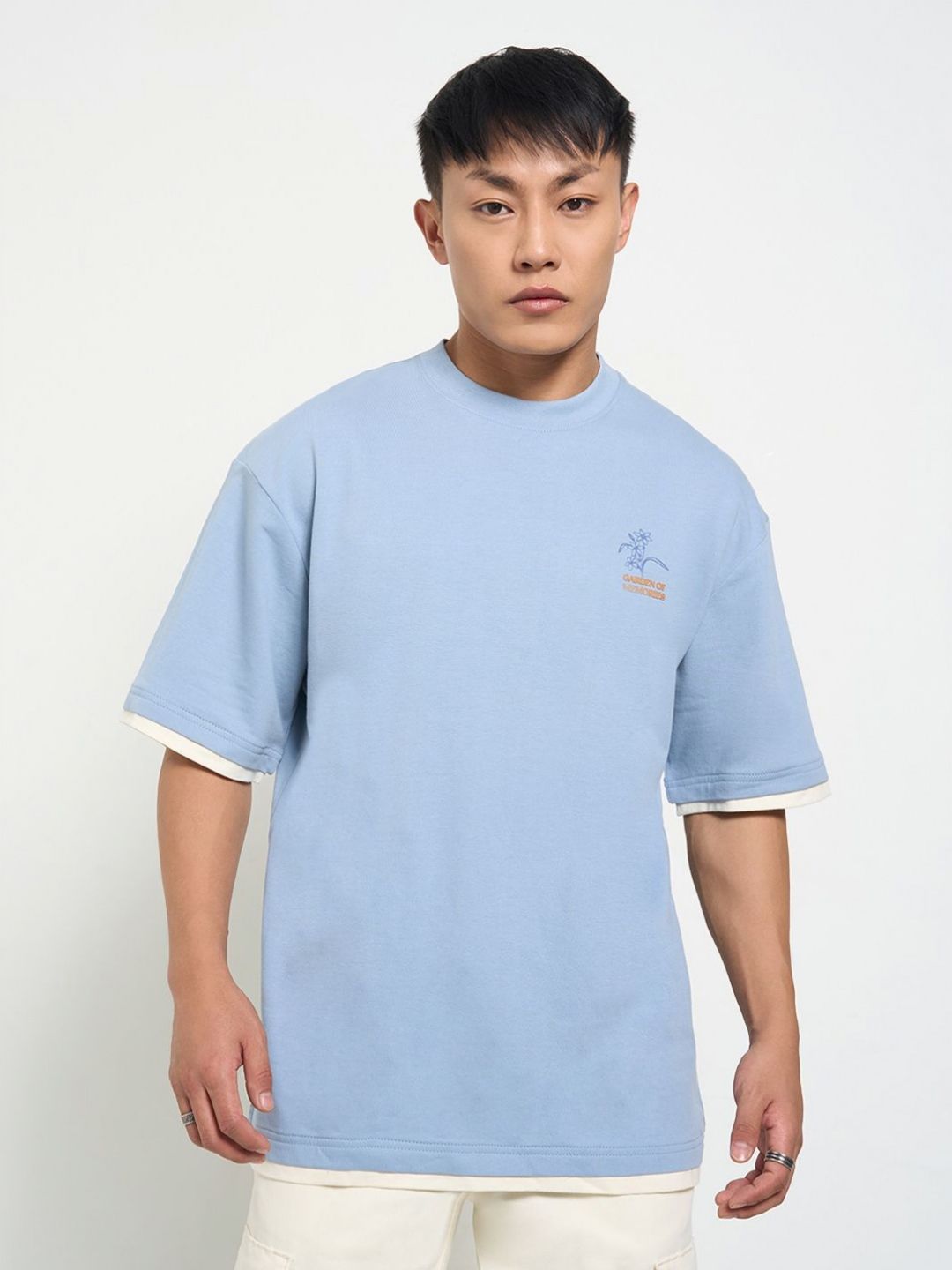 7 Alt by Pantaloons Men Floral Printed Round Neck Cotton Oversized T-shirt