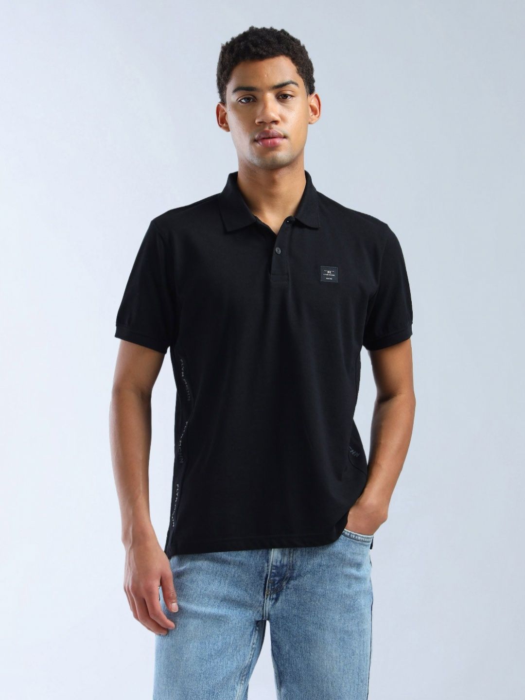 Flying Machine Flying Machine Men Solid Polo Collar Cotton T-shirt