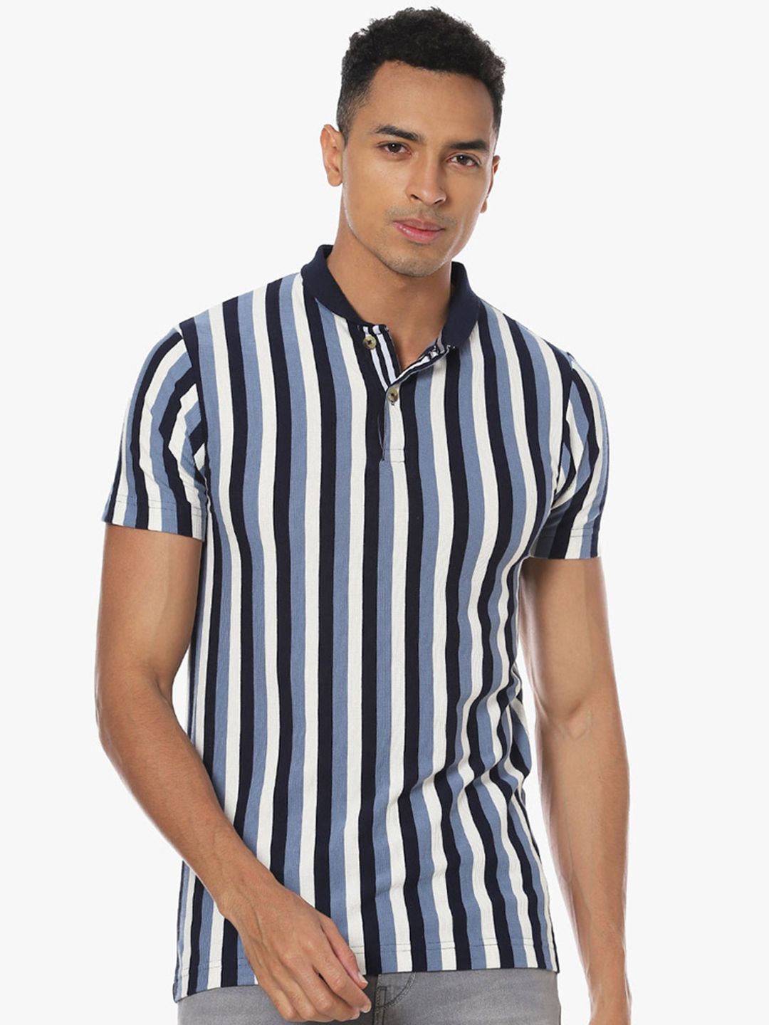 CAHOOT Men Striped Polo Collar Cotton T-shirt