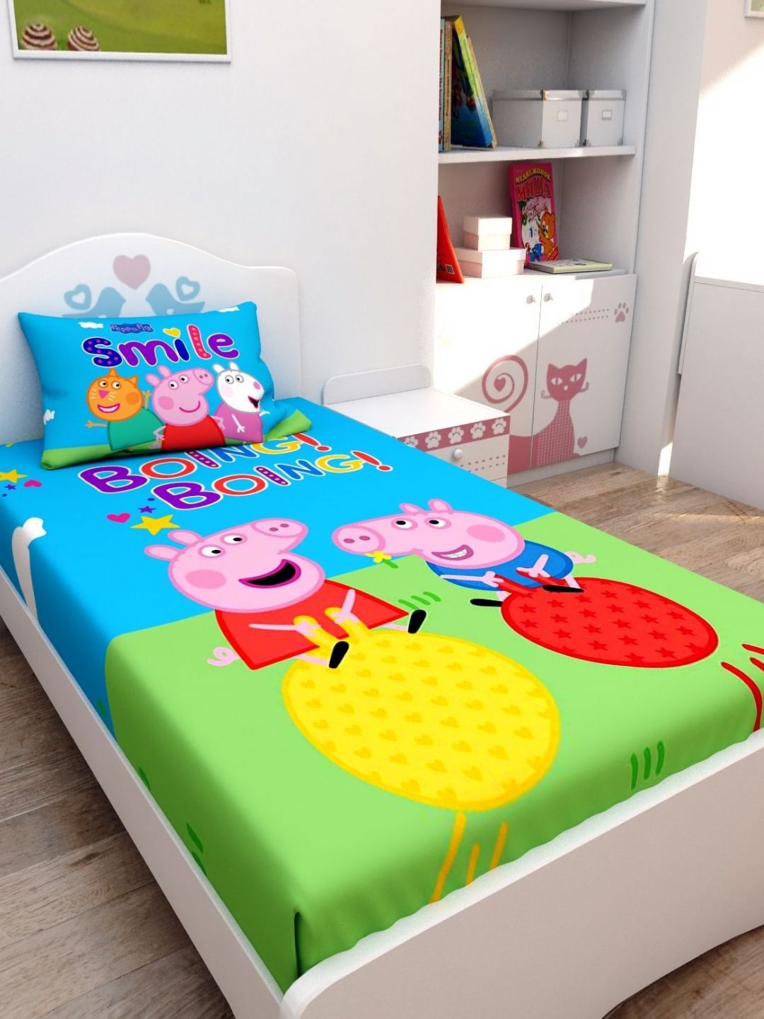 Athom Living Athom Living Peppa Pig Cartoon Kids Single Bedsheet with 1 Pillowcover Blue 147x223cm